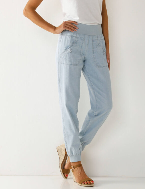 Jean blousant taille élastiquée (bleached clair)