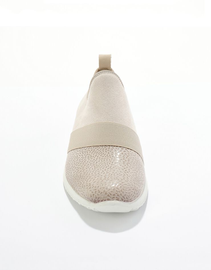 Baskets à enfiler spécial pieds sensibles en tissu extensible (beige)