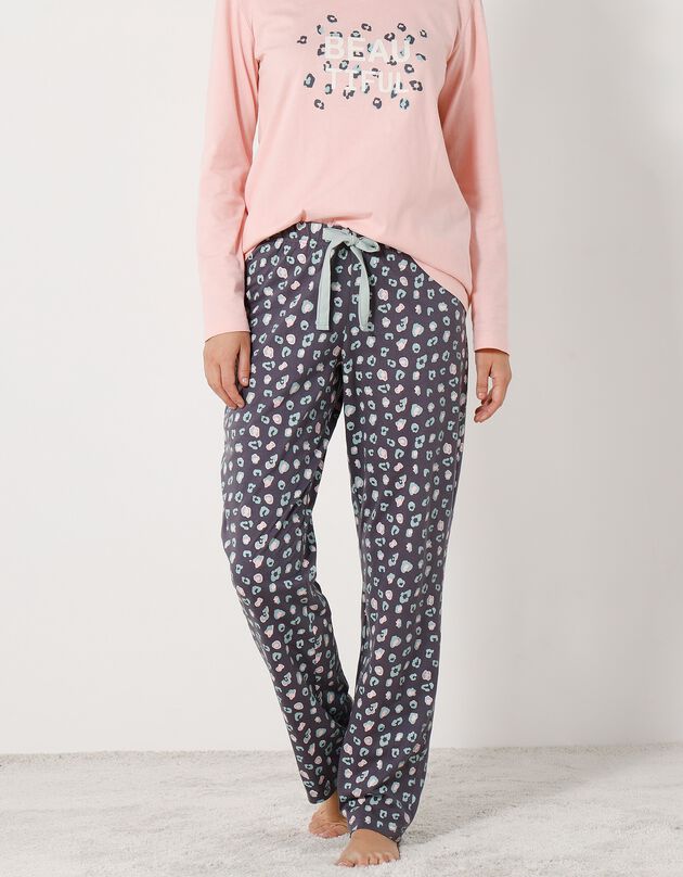 Pantalon pyjama coton imprimé "Beautiful" (gris anthracite)
