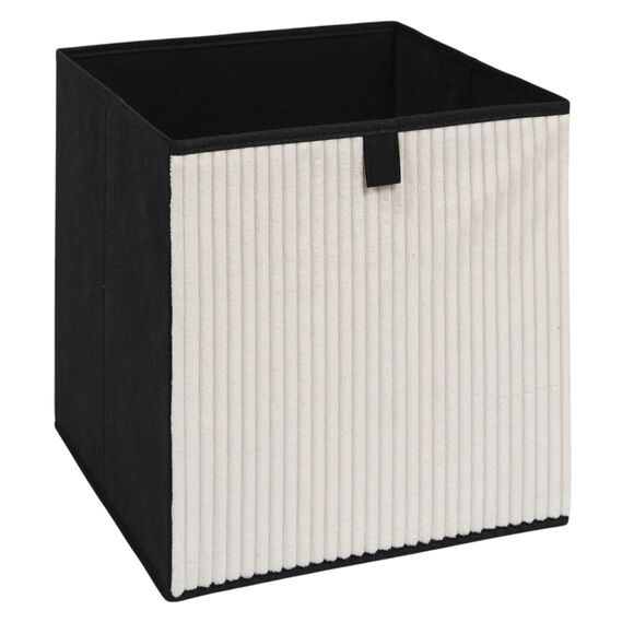 Cube de rangement pliable, velours c&ocirc;tel&eacute; (blanc)