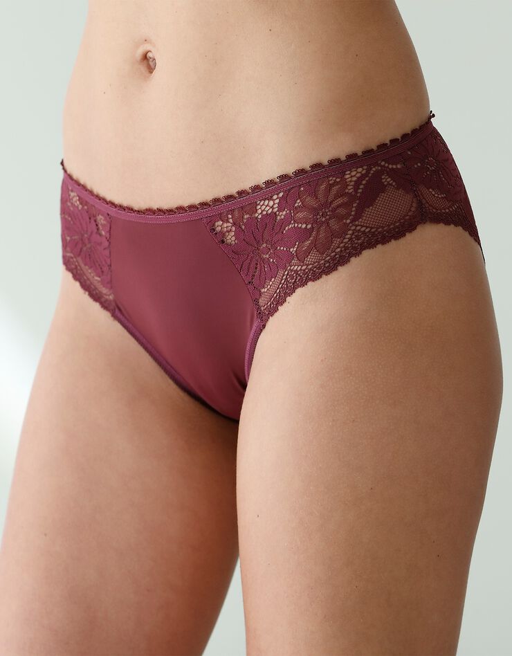Culotte forme midi microfibre et dentelle stretch - lot de 2 (aubergine) Culotte forme midi microfibre et dentelle stretch - lot de 2 (aubergine)
