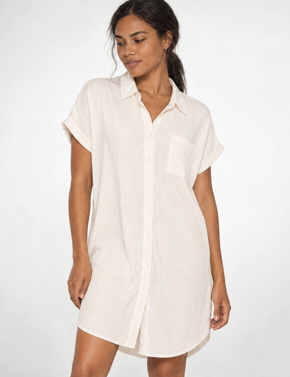 Robe de plage unie, cr&eacute;pon (blanc)