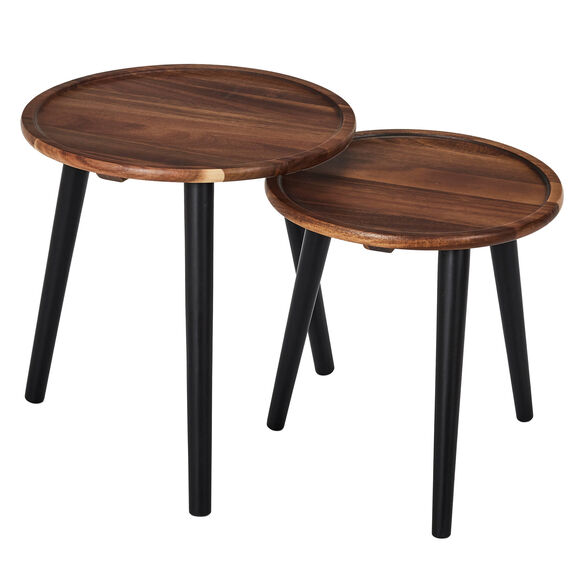 Table basse gigogne en bois - lot de 2 (marron/noir)