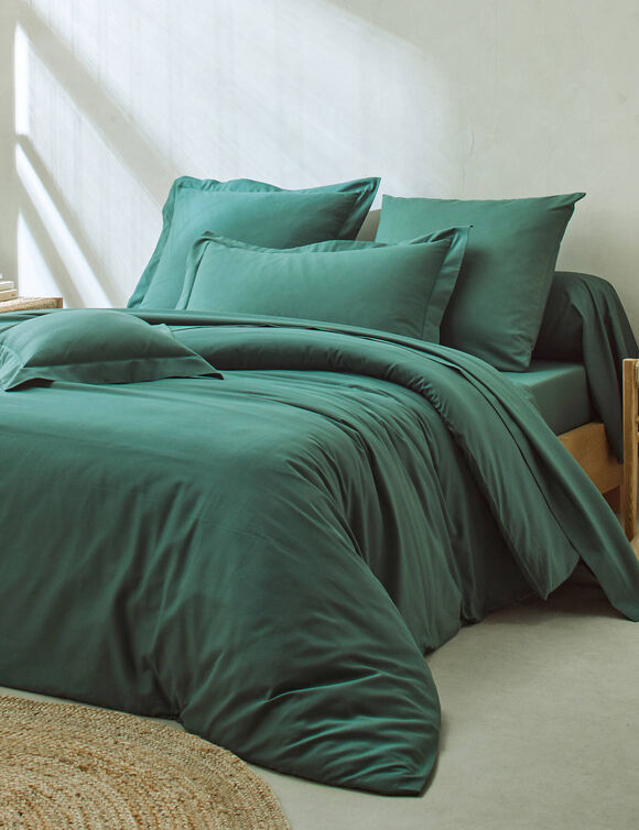 Linge de lit uni coton (vert sapin)