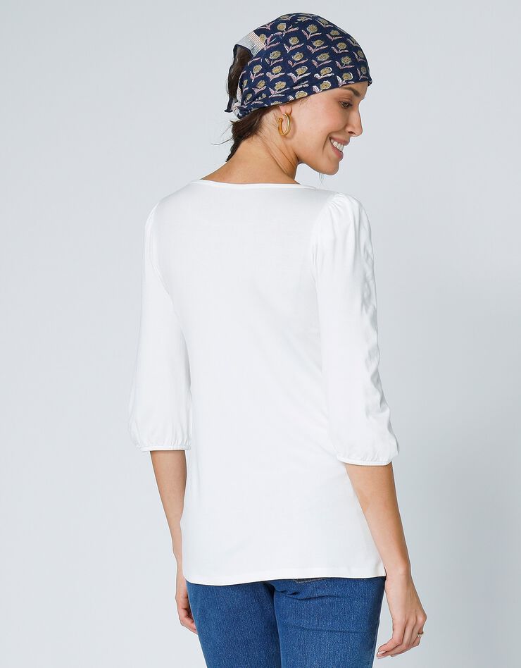 Tee-shirt uni manches coude, fronces épaules (écru) Tee-shirt uni manches coude, fronces épaules (écru)