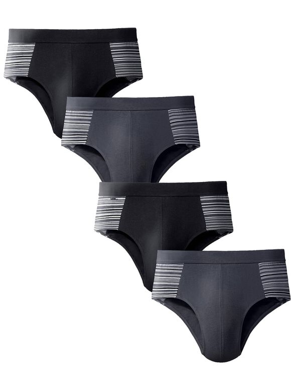 Slip fermé élastiqué taille haute rayures fil teint - lot de 4 (gris / noir)