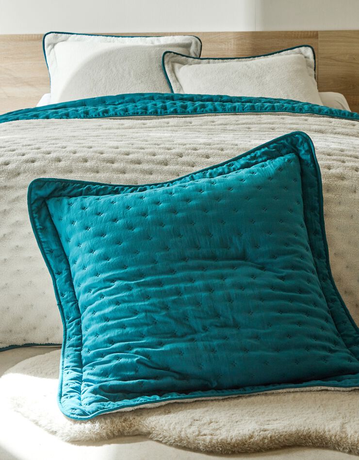 Couvre-lit réversible microfibre matelassée/sherpa (bleu paon)