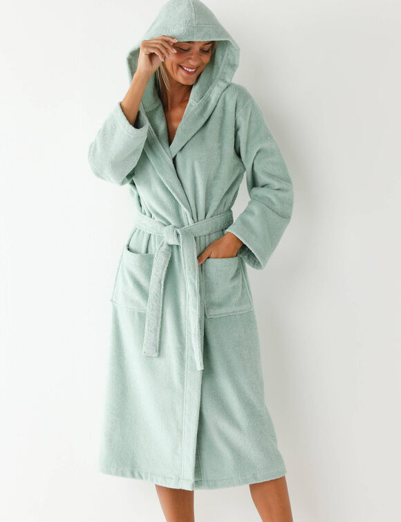 Peignoir mixte adulte col capuche &eacute;ponge bouclette (amande)