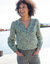 Blouse imprimée en coton ,col fendu (kaki / écru)