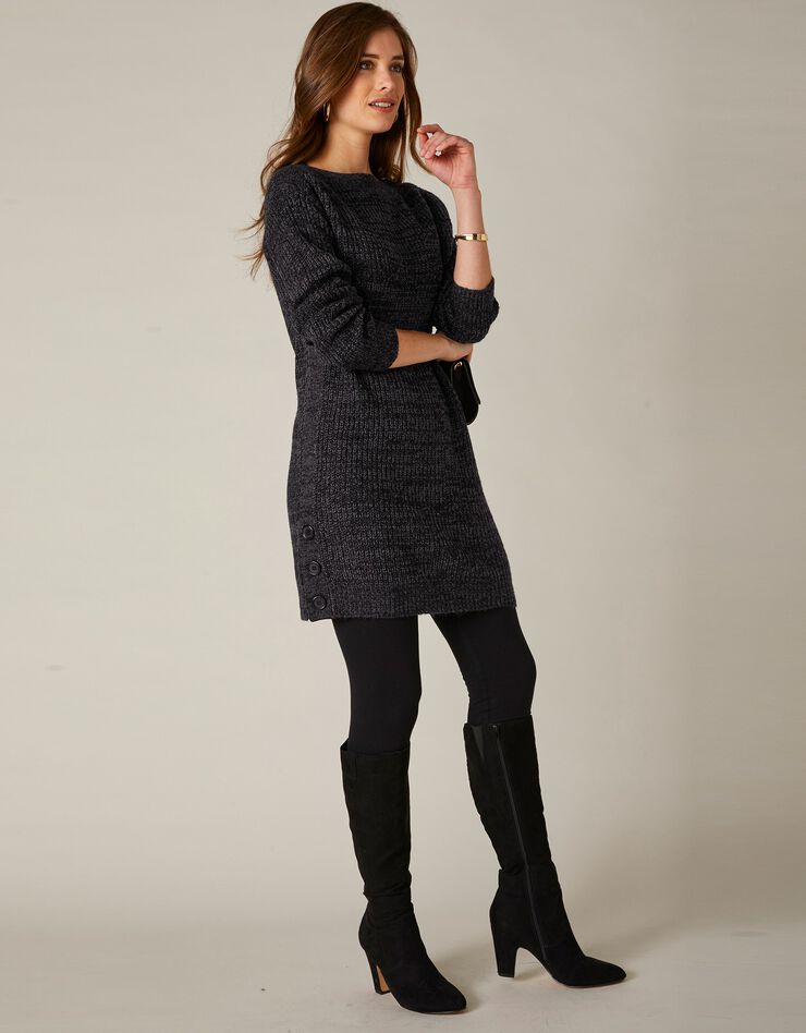 Pull tunique boutonné, toucher mohair (noir) Pull tunique boutonné, toucher mohair (noir)