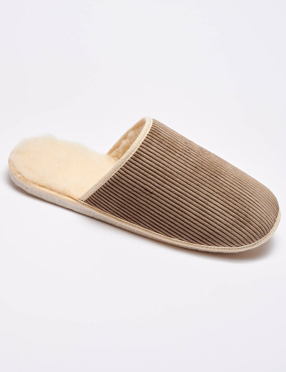 Mules silencieuses velours fourr&eacute;es laine (taupe)