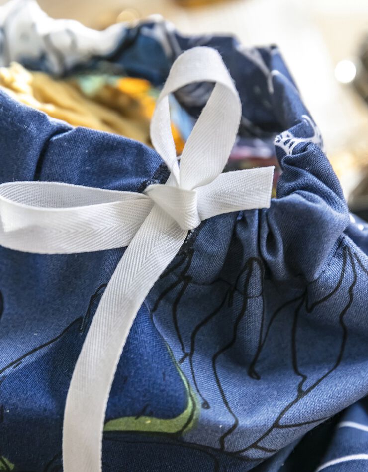 Pochon de rangement coulissant, lot de 3 - collection upcycling (bleu)