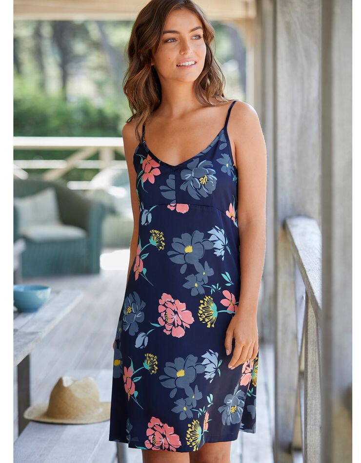 Nuisette satin imprimé floral (marine / corail) Nuisette satin imprimé floral (marine / corail)
