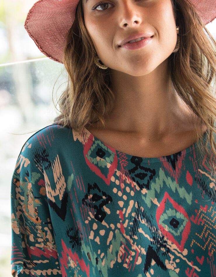 Robe courte imprimée manches courtes (vert / corail)