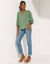 Blouse unie macramé, manches brodées (kaki)