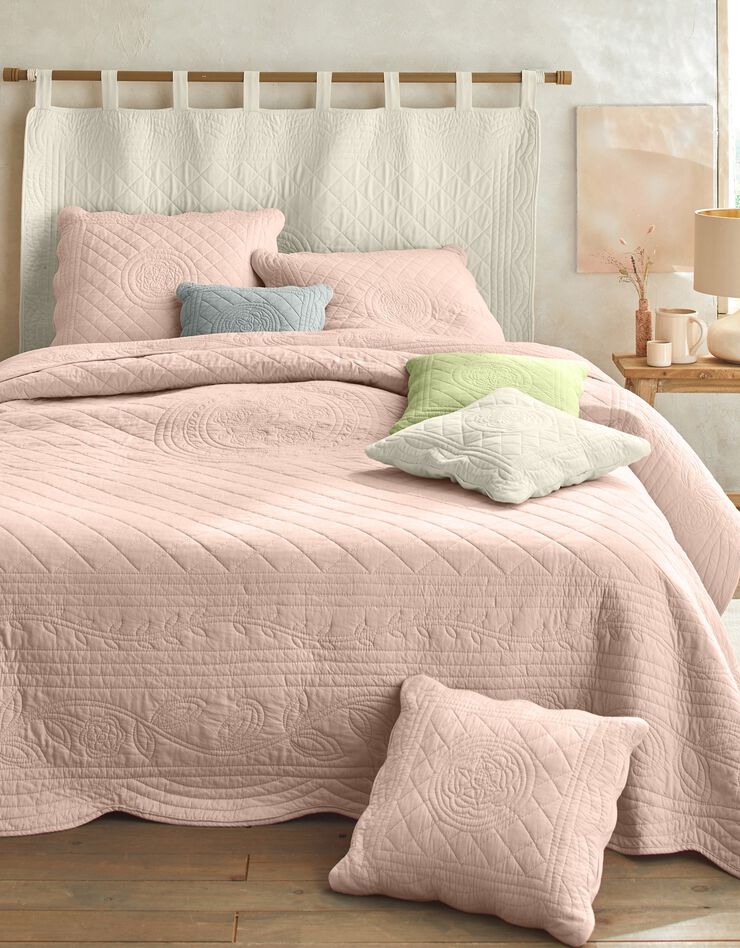 Couvre-lit uni style boutis Cassandre (rose thé)
