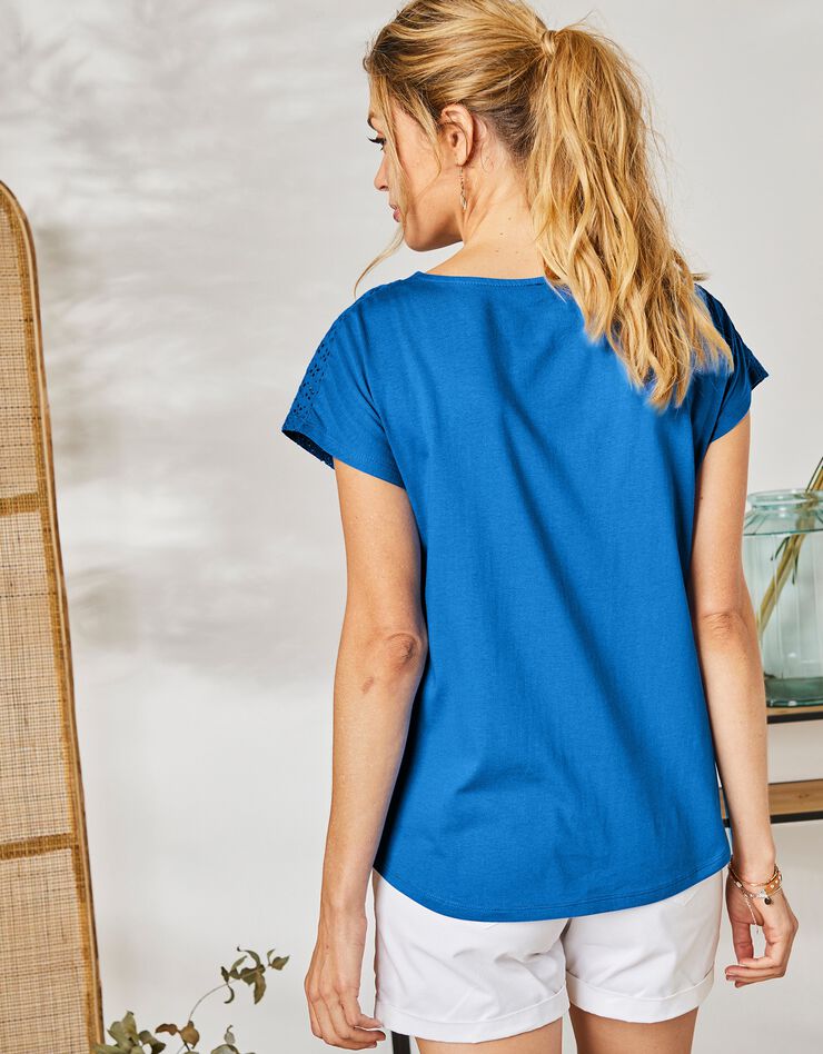 Tee-shirt broderie anglaise manches courtes (bleu) Tee-shirt broderie anglaise manches courtes (bleu)