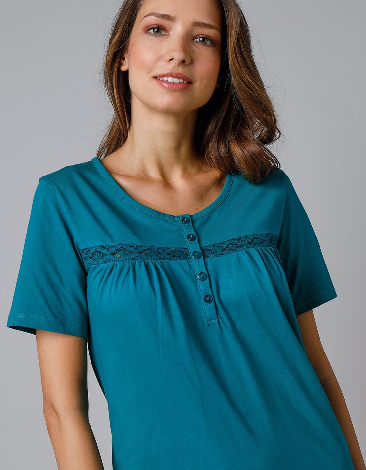 Chemise de nuit longue manches courtes unie (émeraude) Chemise de nuit longue manches courtes unie (émeraude)