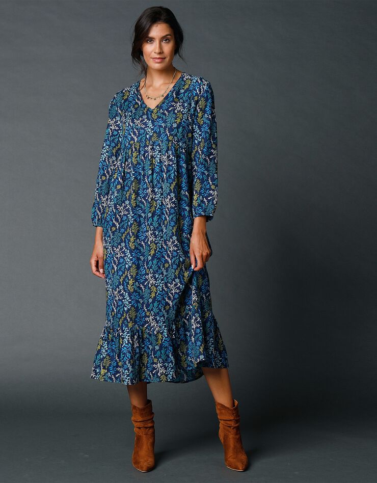 Robe imprimée col V (marine / vert) Robe imprimée col V (marine / vert)