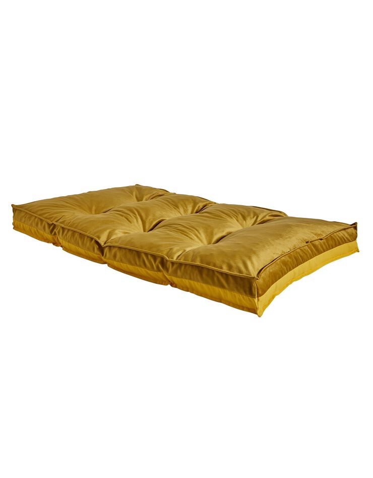 Long coussin de sol bi-matière velours/coton uni (bronze)