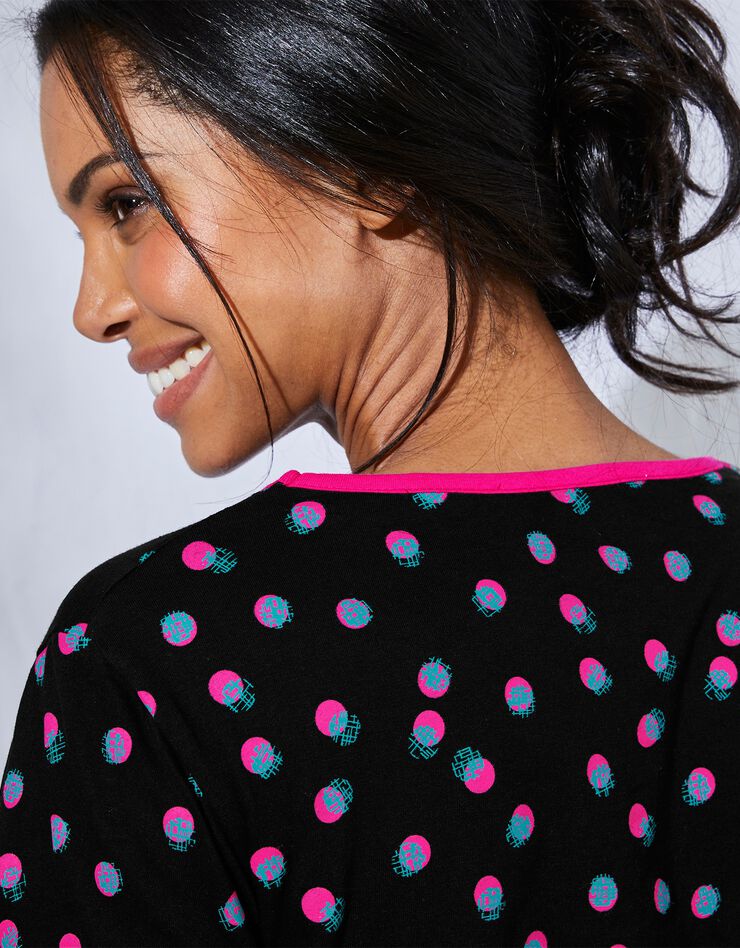 Tee-shirt manches longues coton Enjoy imprimé pois (noir / fuchsia) Tee-shirt manches longues coton Enjoy imprimé pois (noir / fuchsia)