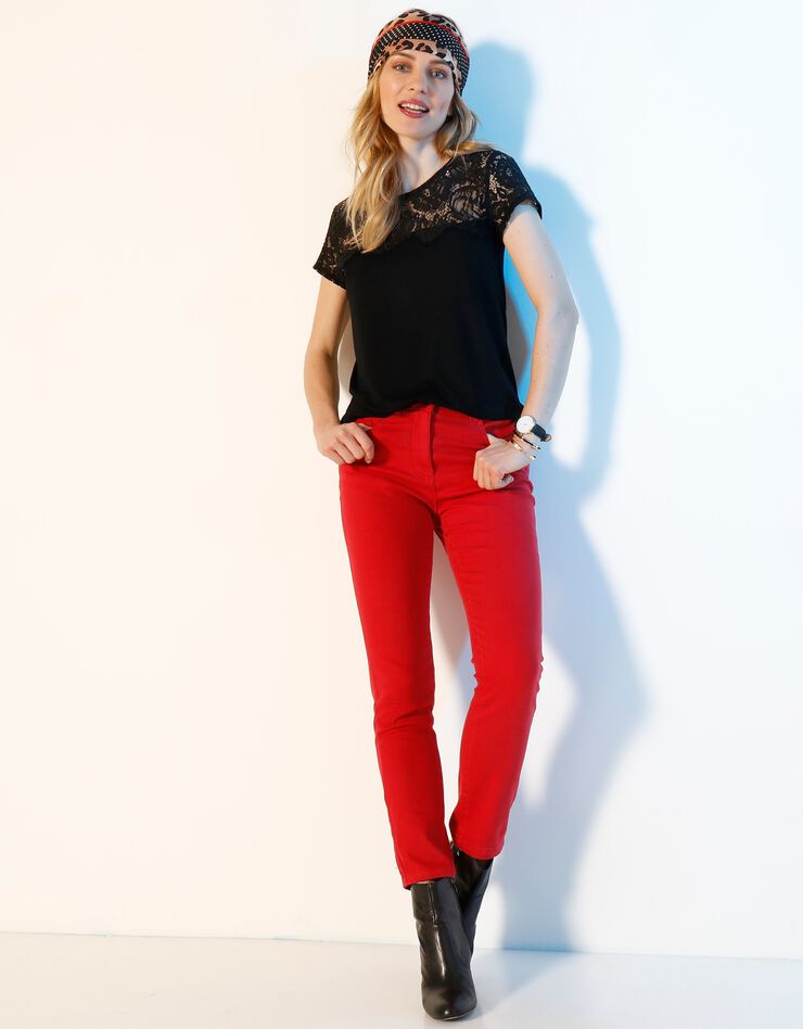 Tee-shirt dentelle col rond manches courtes (noir) Tee-shirt dentelle col rond manches courtes (noir)