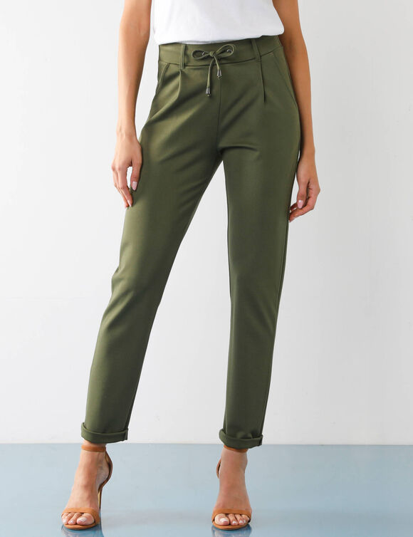 Pantalon chino uni, maille milano (kaki)