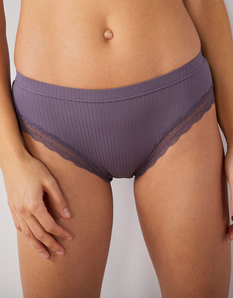 Culotte forme midi maille côtelée et dentelle - Lot de 2 (bleu + mauve grisé) Culotte forme midi maille côtelée et dentelle - Lot de 2 (bleu + mauve grisé)