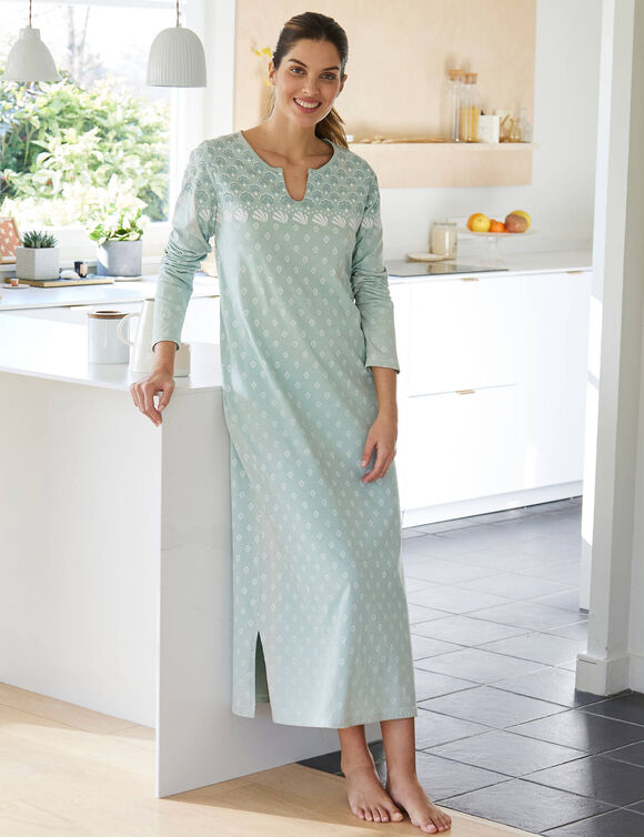 Chemise de nuit manches longues - jersey coton (vert d'eau)