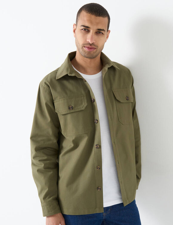Surchemise boutonnée twill toucher peau de pêche (kaki)
