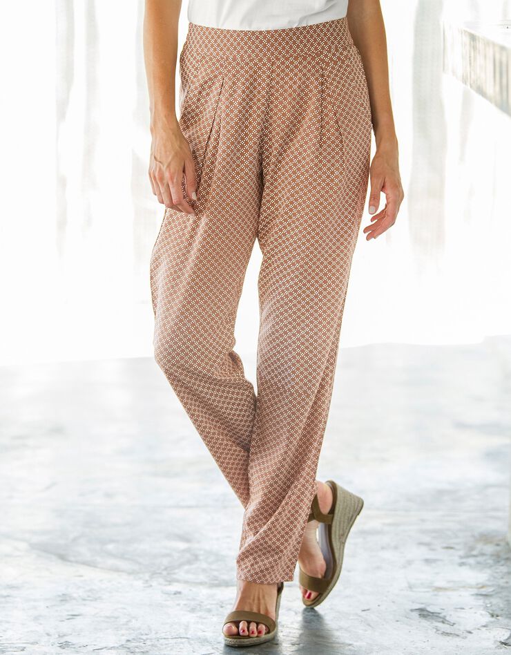 Pantalon droit fluide imprimé (noisette / blanc) Pantalon droit fluide imprimé (noisette / blanc)