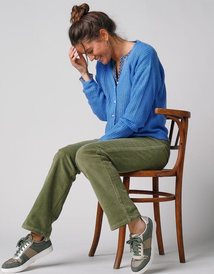 Gilet col V boutonné, maille anglaise toucher mohair (bleu lavande)