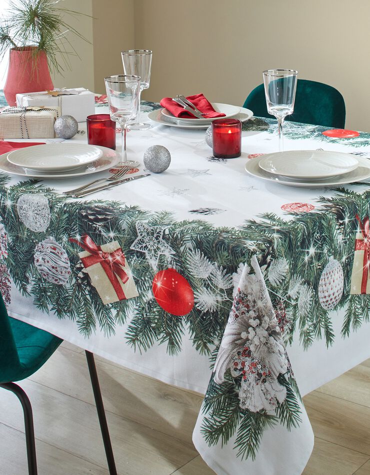 Nappe antitache imprimé couronne de Noël (vert / rouge)