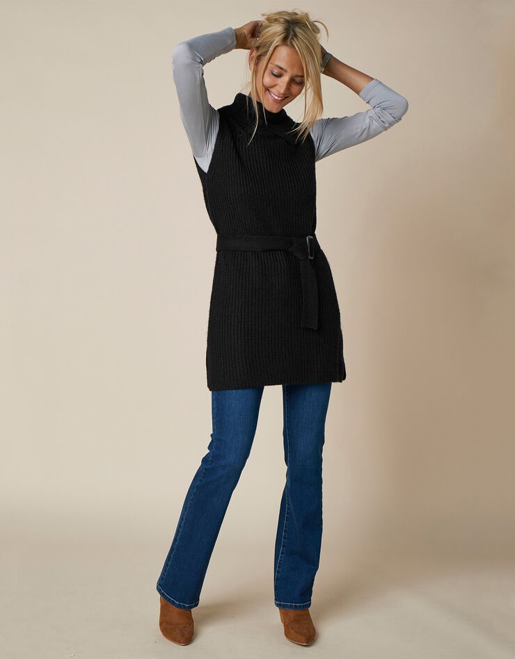 Pull tunique sans manches uni à ceinture amovible - toucher mohair (noir) Pull tunique sans manches uni à ceinture amovible - toucher mohair (noir)