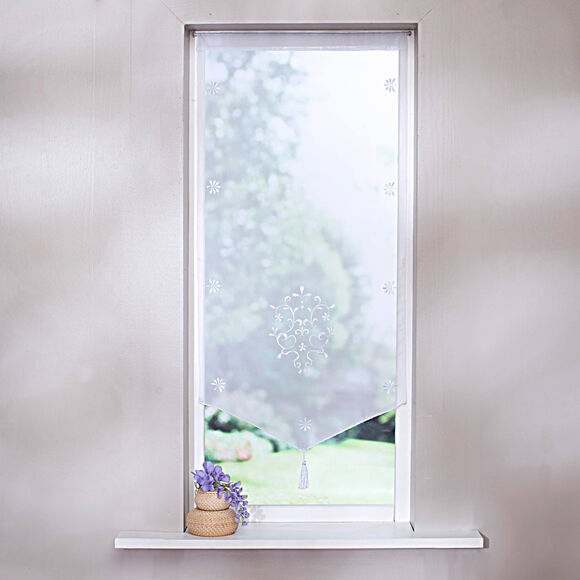 Vitrage pointe baroque brodé finition passe-tringle (blanc)