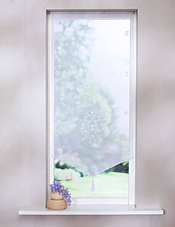 Vitrage pointe baroque brodé finition passe-tringle (blanc)