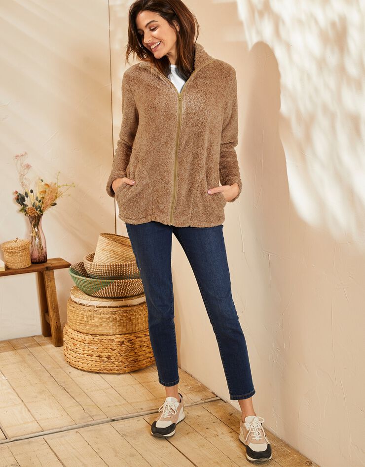 Veste zippée maille peluche (noisette chiné) Veste zippée maille peluche (noisette chiné)