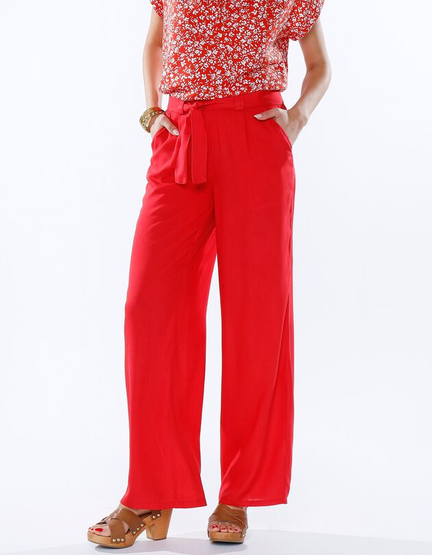 Pantalon large ceinturé uni (orange)