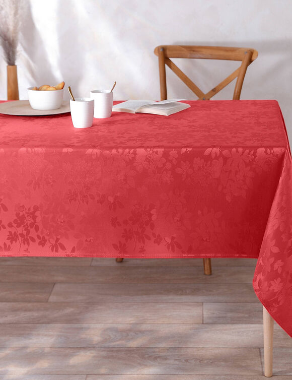 Nappe damass&eacute;e feuillages (rouge)