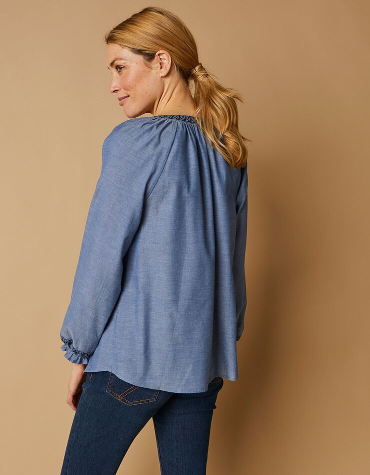 Blouse boutonnée brodée chambray (stone) Blouse boutonnée brodée chambray (stone)