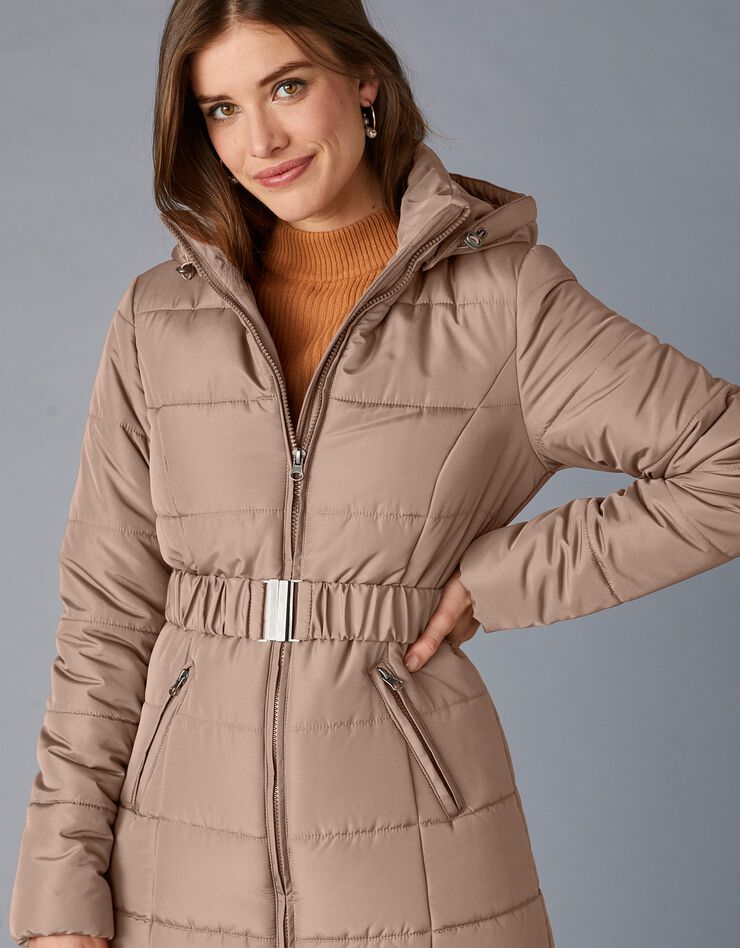 Doudoune ceinturée unie - version longue (beige) Doudoune ceinturée unie - version longue (beige)