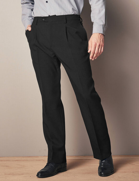 Pantalon taille élastiquée à pinces - polyester (noir)