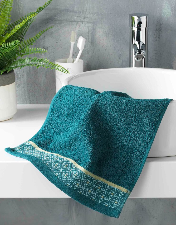Éponge coton liteau imprimé mosaïque - 450g/m² (émeraude)