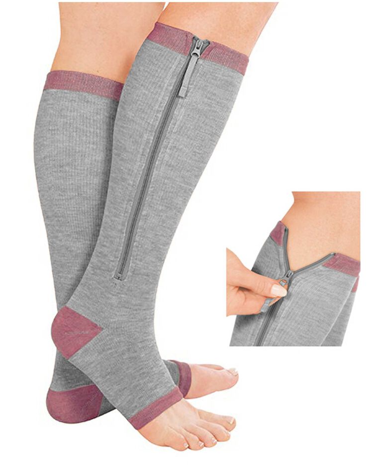 Chaussettes de contention zippées cuivre - la paire (gris) Chaussettes de contention zippées cuivre - la paire (gris)