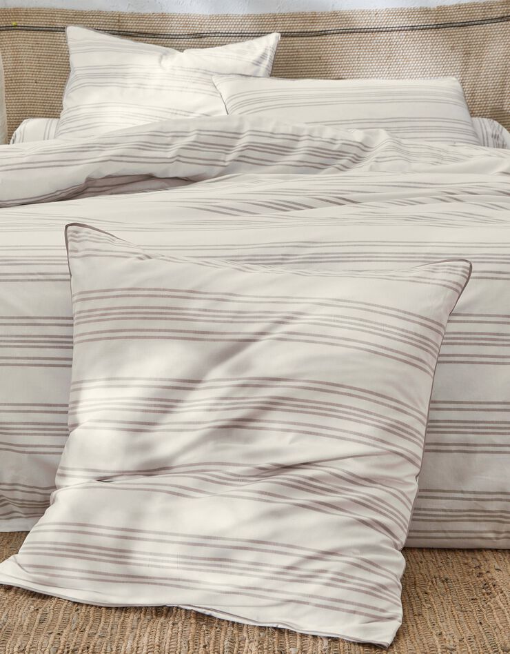 Linge de lit Eugénie rayures tissés teints - coton (taupe)