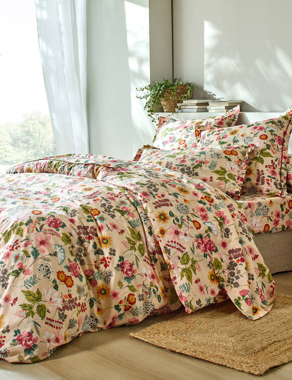 Linge de lit Kelly en coton imprimé floral (beige)