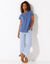 T-shirt col tunisien manches courtes, broderie anglaise (bleu jean)