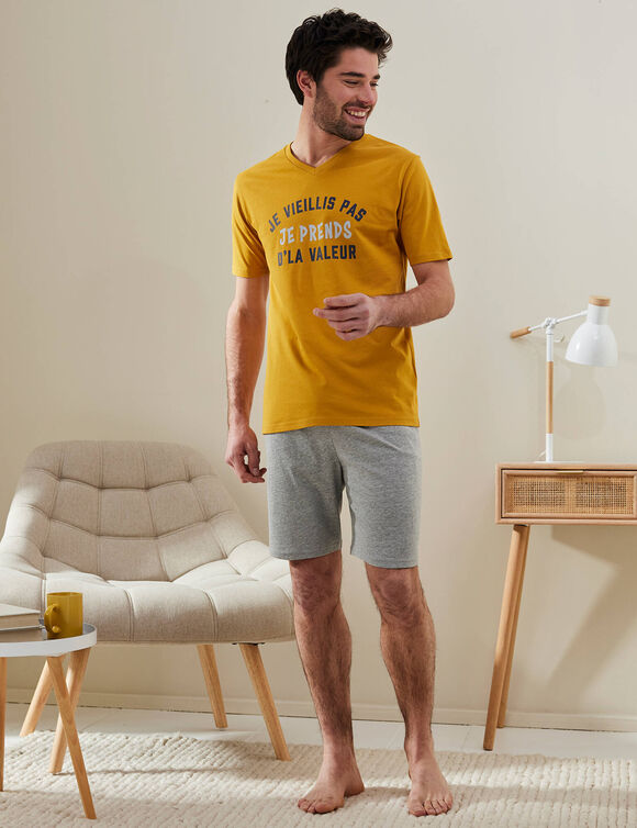Pyjama short message (miel / gris)