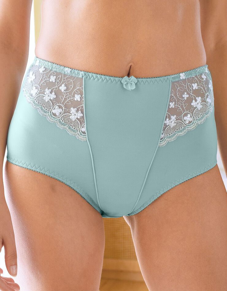 Gainette microfibre tulle brodé Caminata (vert grisé)