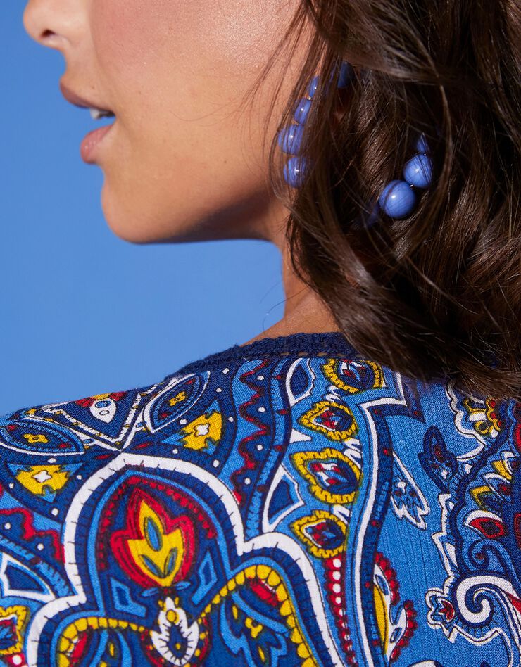 Robe longue imprimée manches 3/4 fendues (bleu) Robe longue imprimée manches 3/4 fendues (bleu)